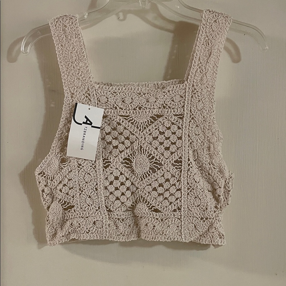 Elegant Beige Crochet Crop Top